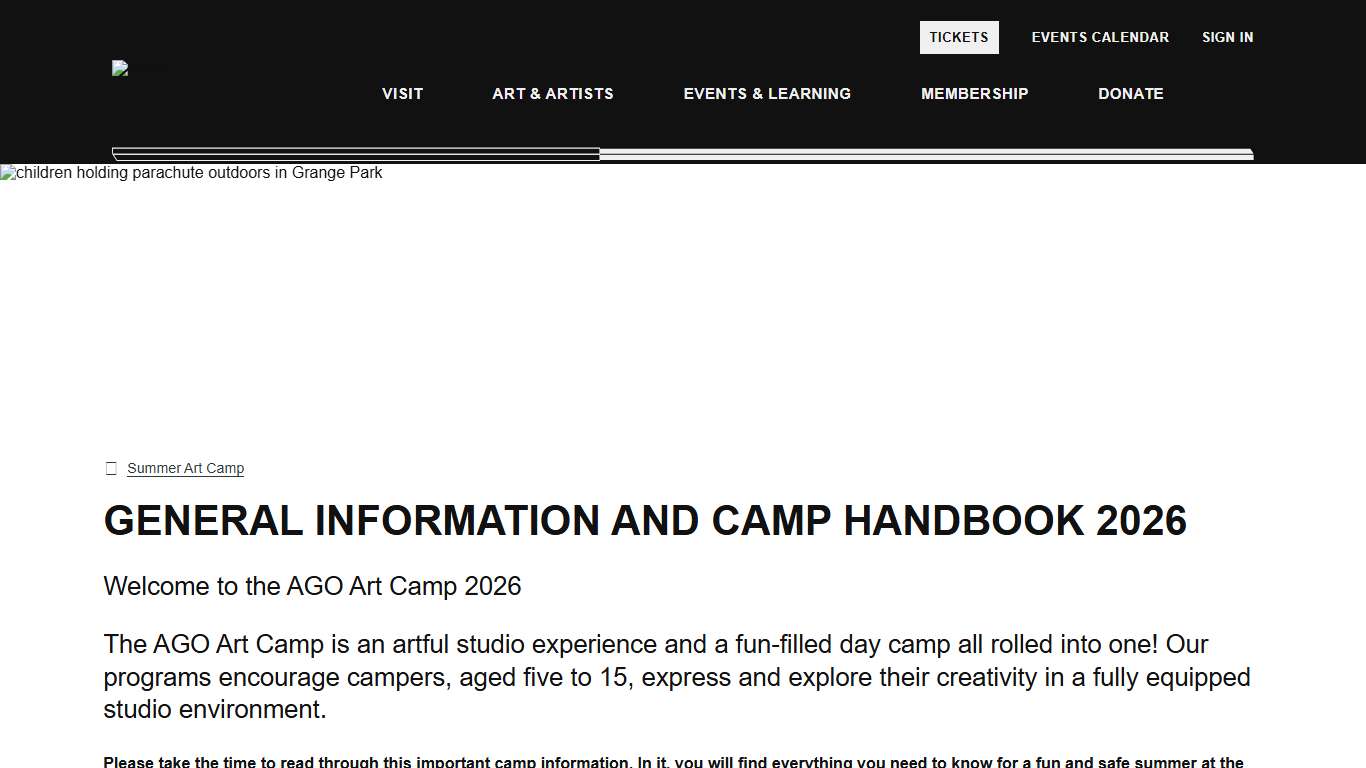 General Information and Camp Handbook 2026 Art Gallery of Ontario